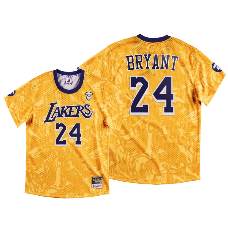 Men's Los Angeles Lakers Kobe Bryant #24 NBA M&N x Aape Hardwood Classics Gold Basketball Jersey EHY2883HQ